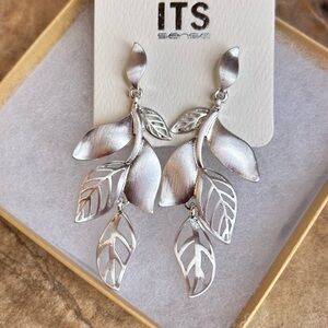 Floral Design Drop Silvertone Earrings NWT